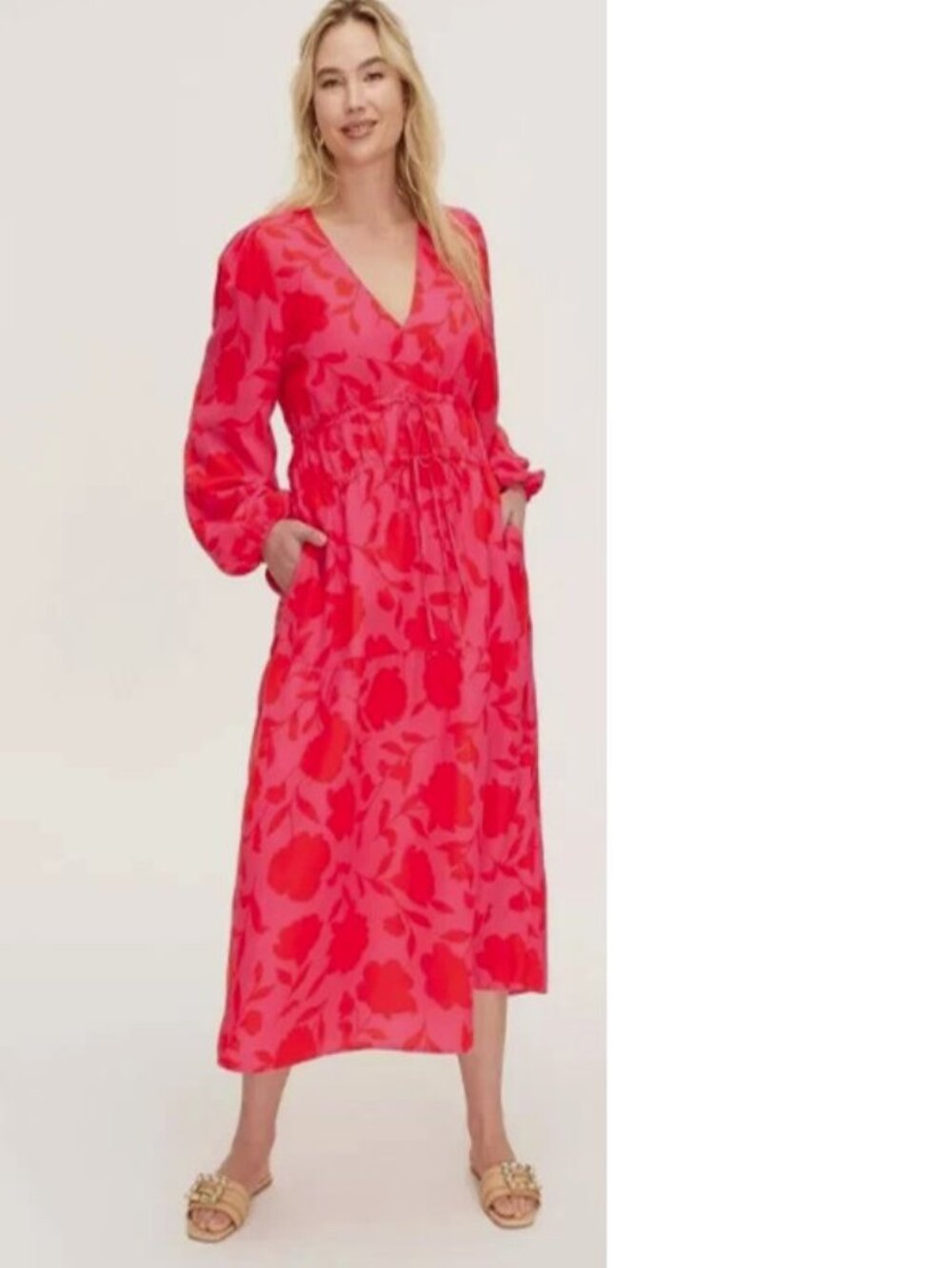 Kate Spade Linen Blend Floral Long Puff Sleeves N-Neck Women's Dress Size XS NWT